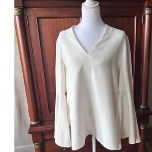 Lafayette 148 New York White V-Neck Blouse Cropped Flowy Minimalist Top As-Is
